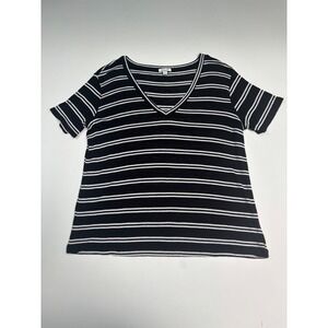Splendid Womens XS Black White Striped V-Neck Short Sleeve Slub Knit Top RT0964X